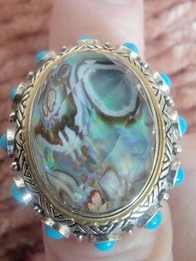 Barbara Bixby Cocktail Ring with Turquoise Accents - Iridescent Green-Blue